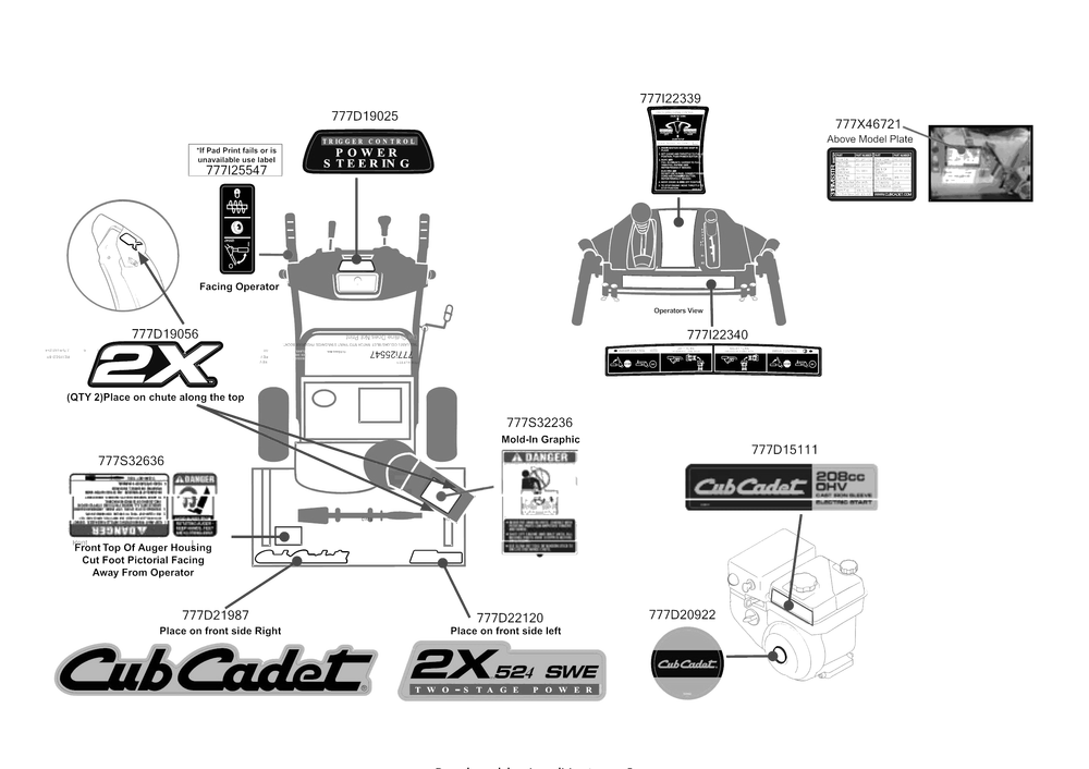Label Map Diagram and Parts List for 2X524SWE (31BM53TR709)(2016) Cub Cadet Snow Blower